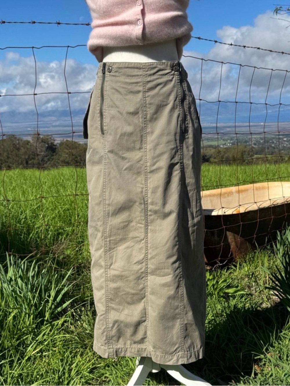 Ralph Ralph Lauren Vintage Cotton Maxi Skirt Olive Green Cargo Grunge Y2K 10